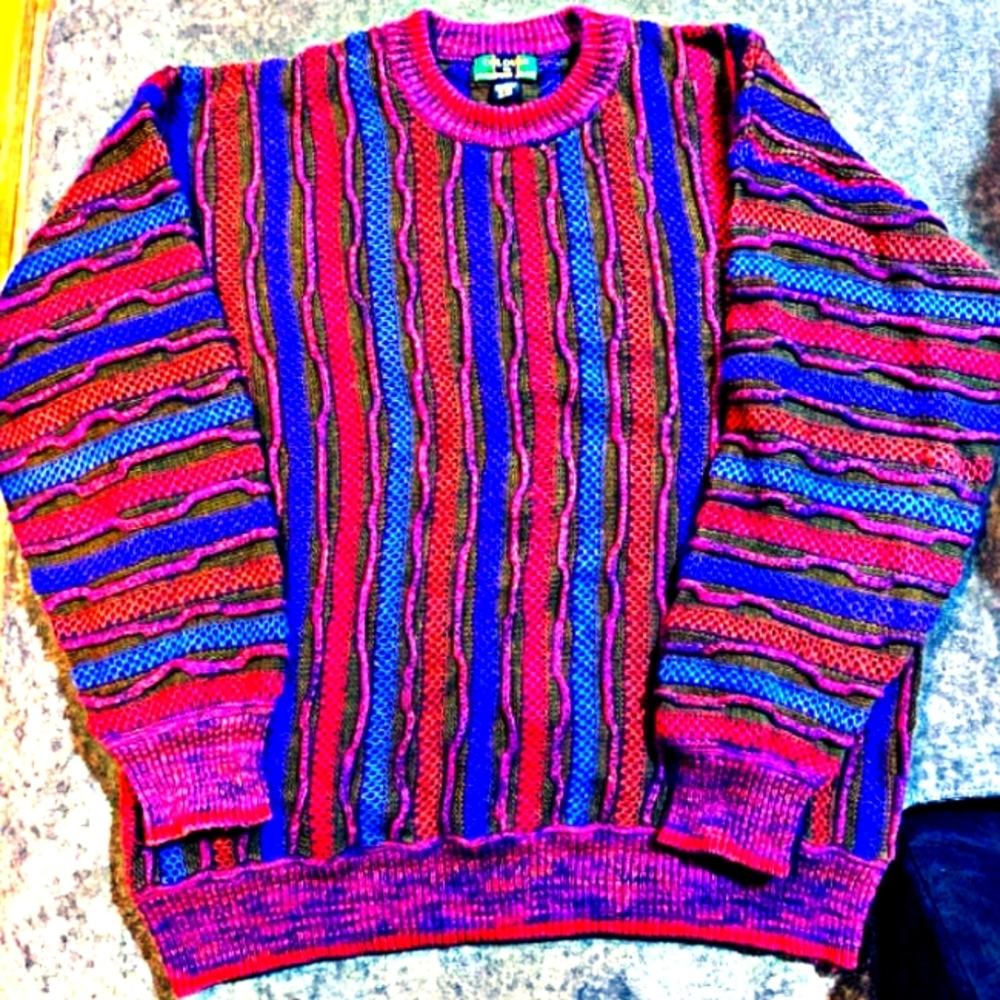 Coogi Style Cotton 3D Knit Sweater, Vibrant And New Condition Mens Size 2X